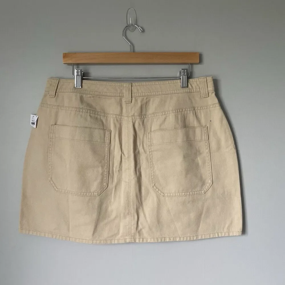 Old Navy Denim Mini Skirt Beige Tan 100% Cotton Button Detail Women's Size 14